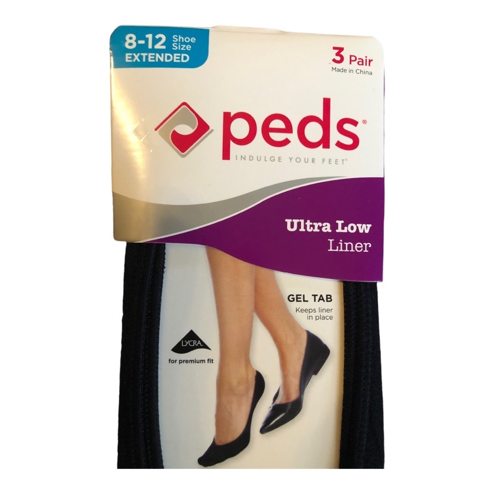 3pairs Peds black ultra low gel‎ tab shoe liners, fits size 8-12 new FREE